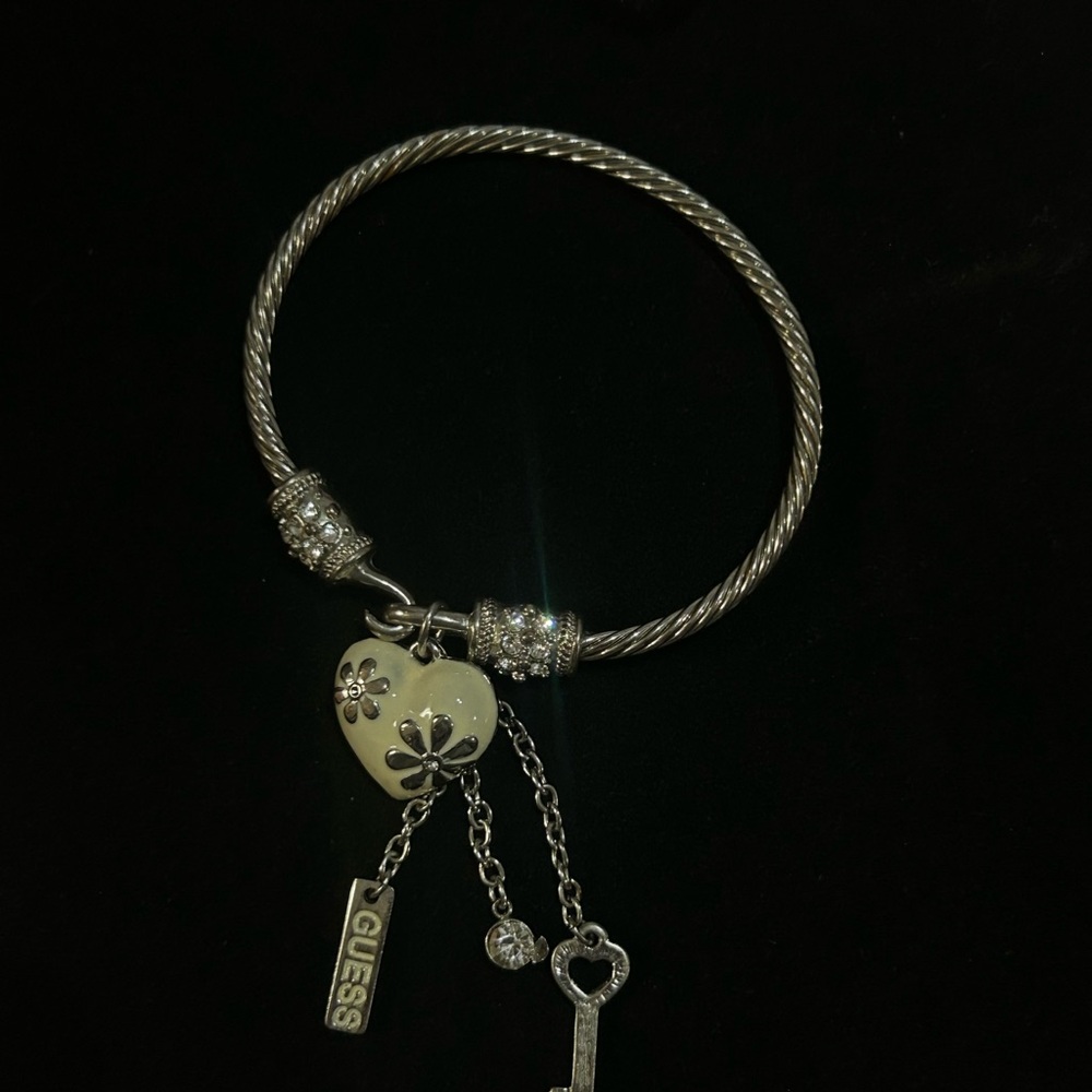 Guess Vintage Silver Bracelet with Heart and Key Charms